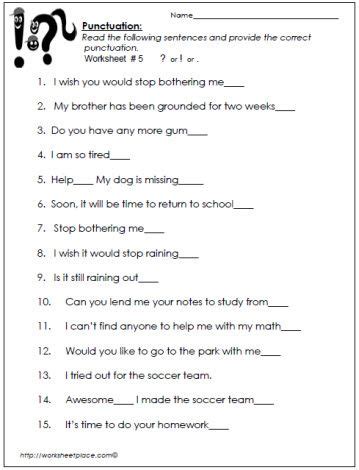 Question, Exclamation or Period Worksheet 5Worksheets | Punctuation
