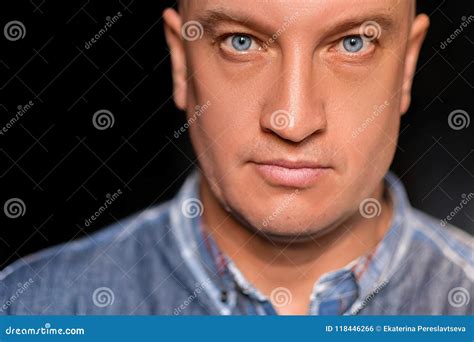 Portrait Of A Beautiful Bald Man With Blue Eyes Stock Photo Image Of