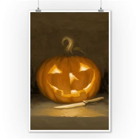 Jack O Lantern Halloween Oil Painting Lantern Press Artwork 9x12