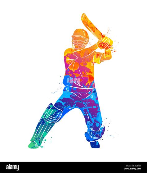 Abstract Batsman Playing Cricket From Splash Of Watercolors Photo