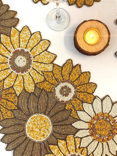 Handmade Bead Table Runner And Placemat Sunflower Beaded Etsy