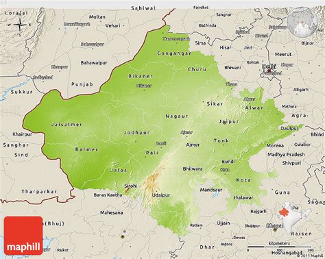 Physical 3d Map Of Rajasthan Shaded Relief Outside