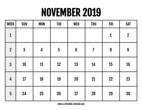 November 2019 Calendars Printable Calendar 2019 November 2019