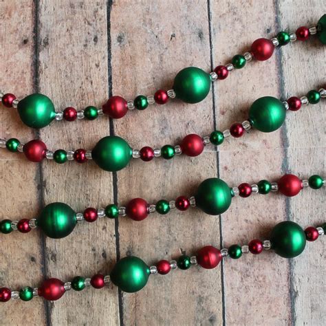 Vintage Glass Bead Garland 7 Beaded Green Red Clear 90 Christmas Tree