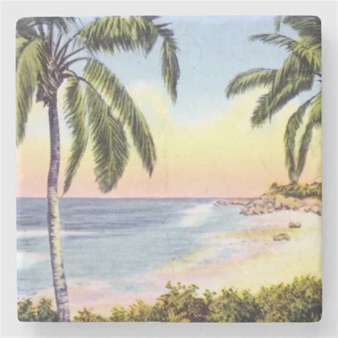 Vintage Florida Beach Scene Stone Coaster Zazzle