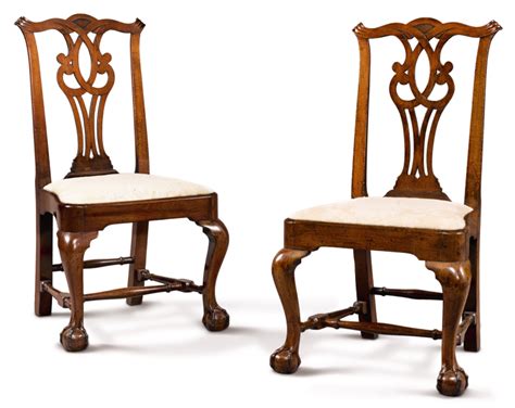 Important Pair Of Chippendale Carved Mahogany Compass Seat Side Chairs