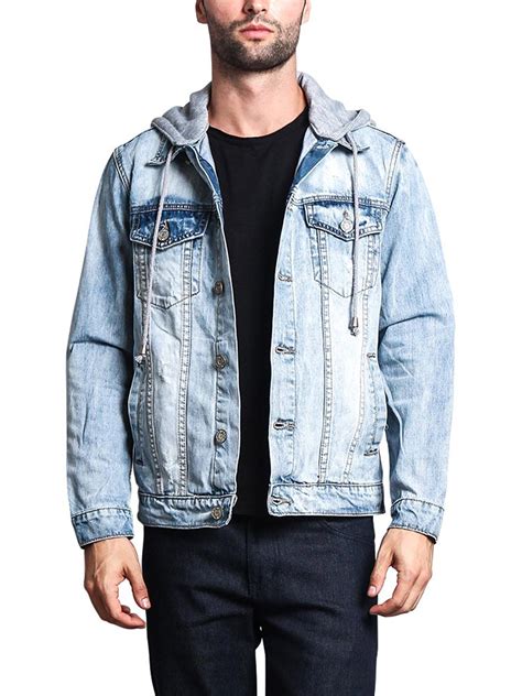 Victorious Mens Hoodie Layered Distressed Denim Jacket With Removable