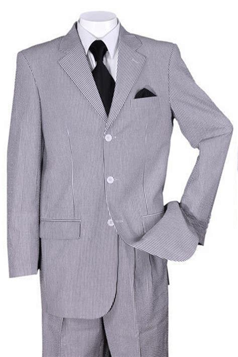 Mens 3 Button 2pc Summer Seersucker Suit Inblack Alligatorwarehouse