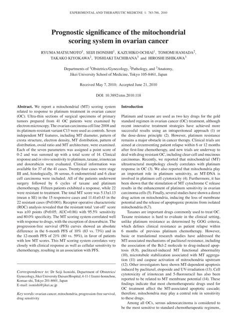 Pdf Prognostic Significance Of The Mitochondrial Scoring System In