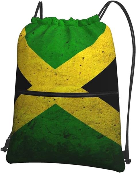 drawstring backpack jamaica flag with zip pocket waterproof bulk sports gym bag for women men