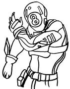 A scar is visible on his right eye and his body is covered in tattoos. Coloring Pages Funko Pop Fortnite - Morning Kids