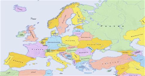 New political map of Europe (name of countries in local languages