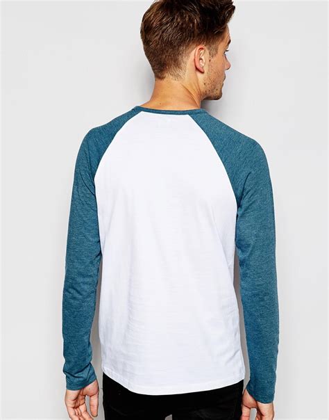 Asos Long Sleeve T Shirt With Contrast Raglan Sleeves In Blue For Men