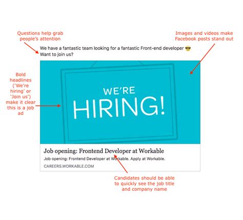 Job ads are a major part of hiring. 'We're hiring' Facebook post template | Workable