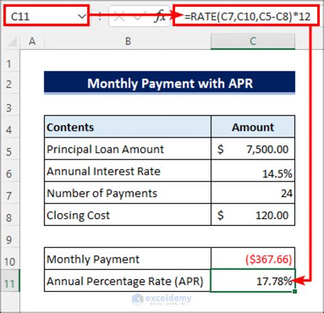 How To Calculate Monthly Payment With Apr In Excel Exceldemy