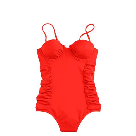 Jcrew Long Torso Ruched Underwire One Piece Swimsuit In Red Lyst