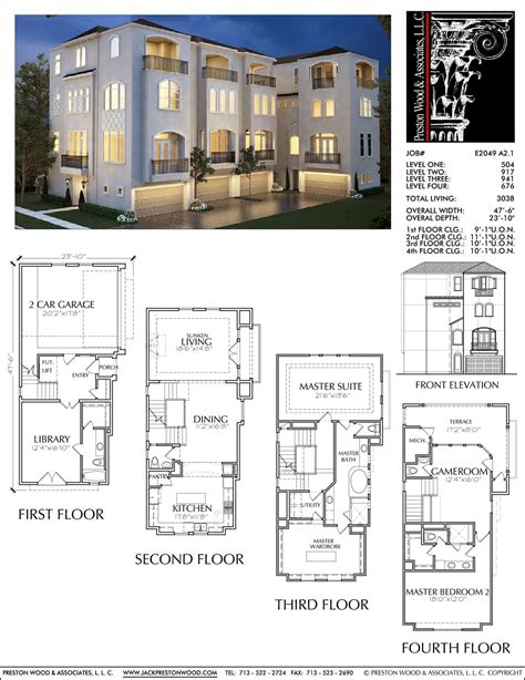 Four Story Townhouse Plan E2049 A21 Town House Plans Town House