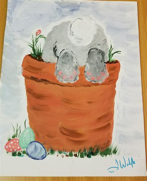 Bunny Pot Bunny Pot Easter Canvas Painting Easter Paintings Bunny