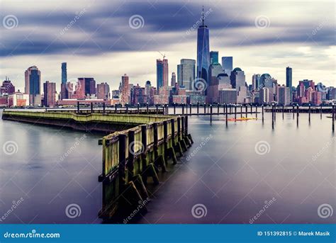 Amazing View Lower Manhattan Financial District With Sunset New York