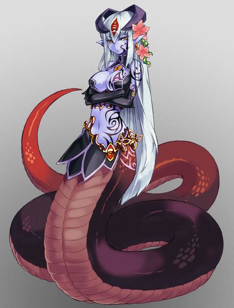 Dark Red And Purple Lamia With White Hair Arms Crossed Monster Girl Quest Female Monster