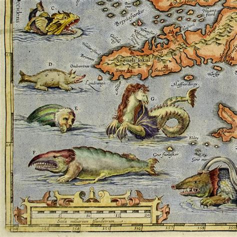 map iceland islandia abraham ortelius sea monsters antique print antwerp early 17th
