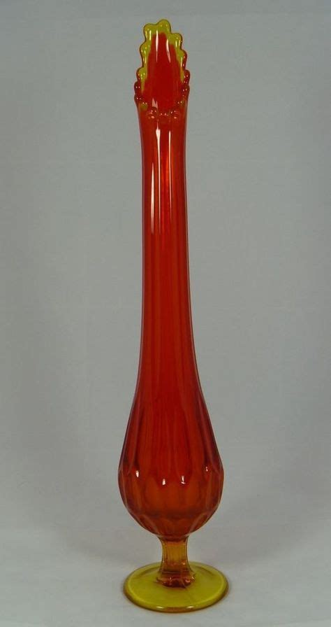 17 Fenton Art Glass Orange Red Amberina Tall Swung Thumbprint Vase Footed Glass Art Fenton