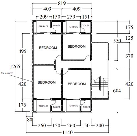 Typical floor plan of 3-story residential building using ...