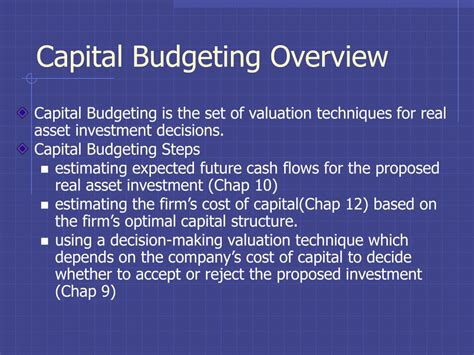 Ppt Capital Budgeting Overview Powerpoint Presentation Free Download