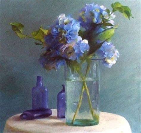 Jean Lightman Hydrangeas And Antique Bottles Flower Vases Art