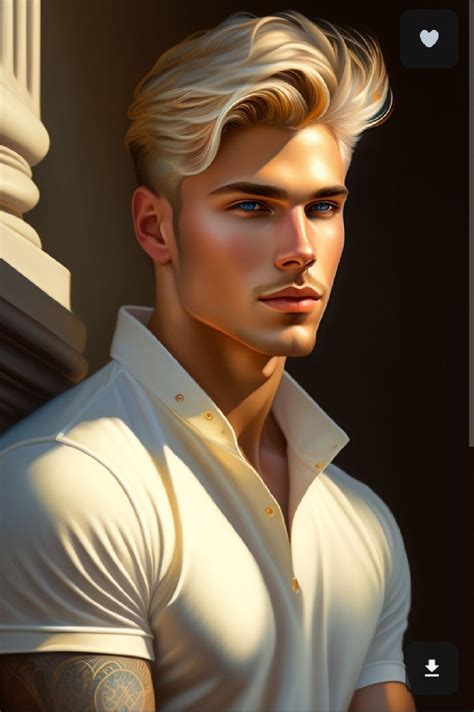 A Digital Painting Of A Man With Blonde Hair And Tattoos On His Arm Wearing A White Polo Shirt