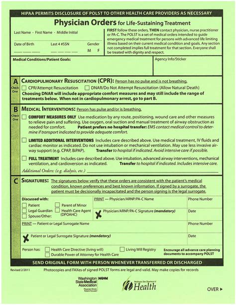Physician Orders For Life Sustaining Treatment Polst Forms