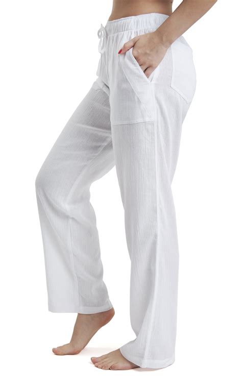 women s gauze cotton pj and beach pants with pockets white j and ce