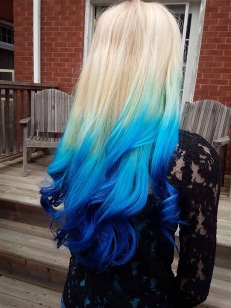 Blonde And Blue Hair Color Ombre Hair Back Long Hair