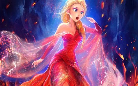 Wallpaper Beautiful Princess Elsa Red Dress Frozen Disney Movie