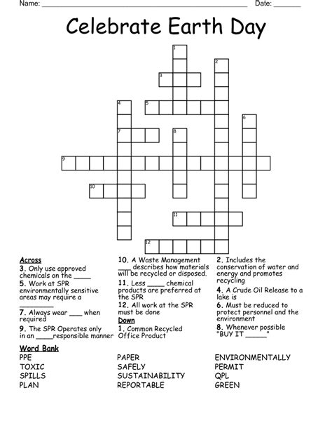 Celebrate Earth Day Crossword Wordmint