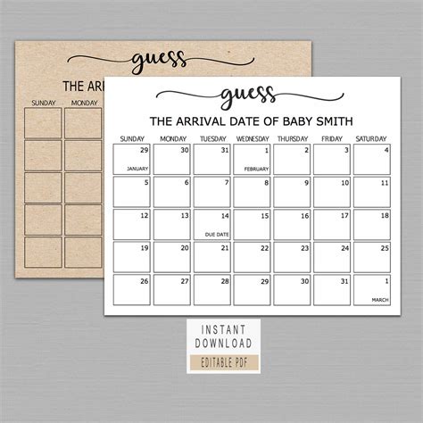 Guess Due Date Calendar Customize And Print
