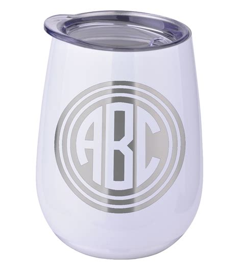 Round Monogram Stemless Wine Tumbler 5 Color Choices Stainless