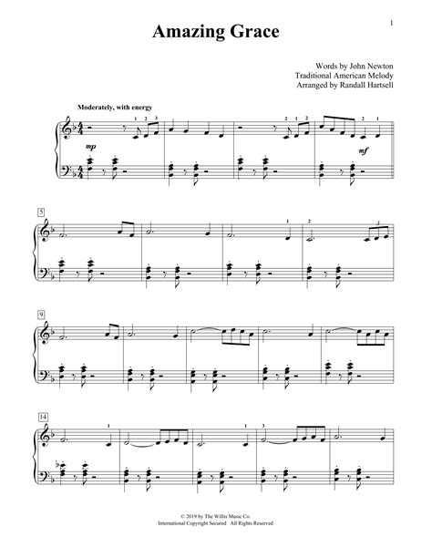 Traditional American Melody Amazing Grace Arr Randall Hartsell