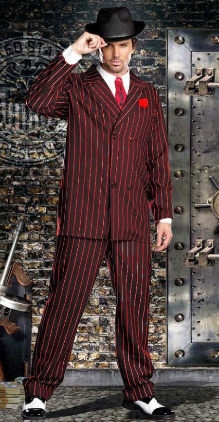 Double Breasted Suits Bold Gangster Black With Red Pinstripe Suit