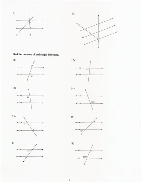 Parallel Lines And Transversals Worksheets Answers