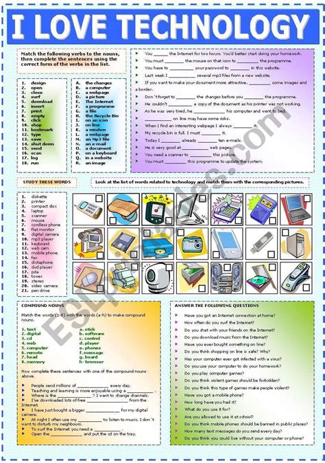 Worksheet To Practise Vocabulary Related To Technology There Are