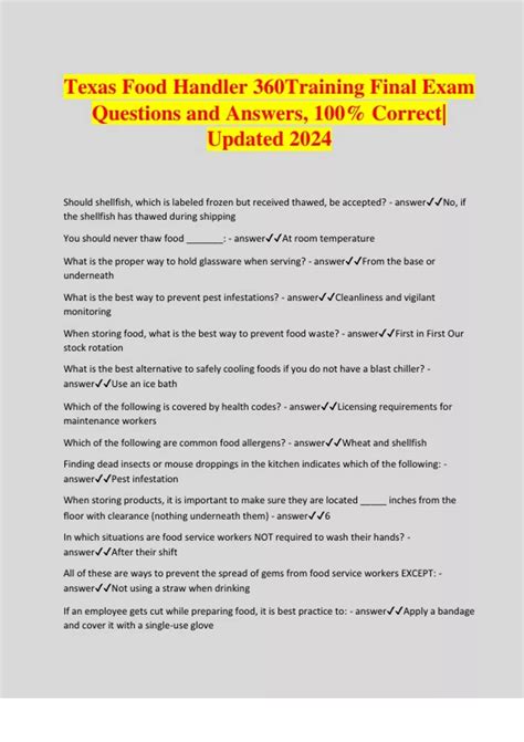 Texas Food Handler 360Training Final Exam Questions and Answers, 100%