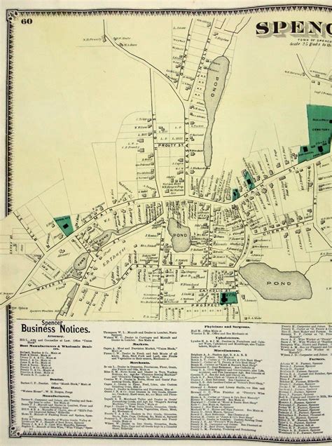 Spencer And Oxford Massachusetts Large 1870 Street Map By Fw Etsy Uk