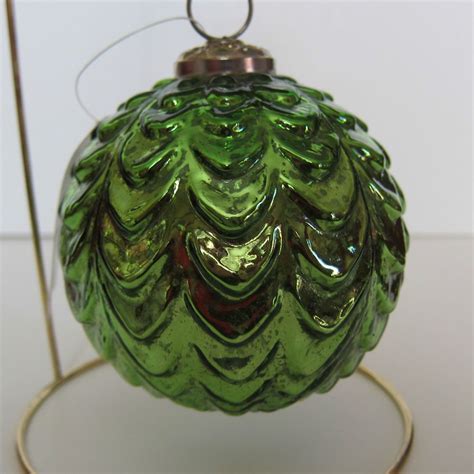 Green Mercury Glass Kugel Style Glass Ornament Gorgeous Glass