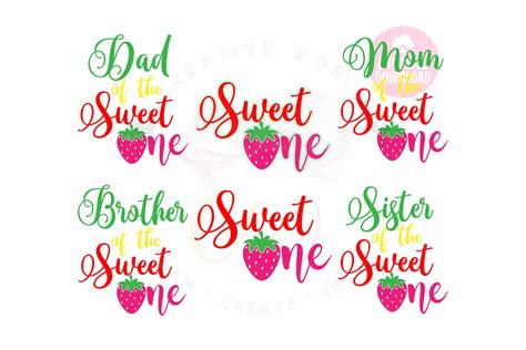 Bundle Of 6 Sweet One Strawberry Birthday Svg Strawberry Etsy