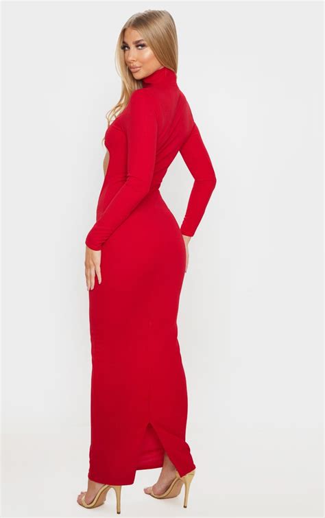 Red Extreme Centre Cut Out Midi Dress Prettylittlething Qa