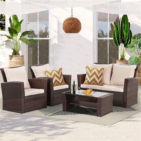 Superjoe Outdoor Patio Furniture Set 5 Pcs Garden Wicker Sectional Sofa