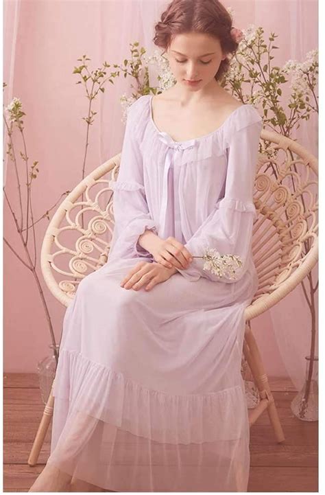 Singingqween Womens Vintage Victorian Nightgown Long Sleeve Sheer