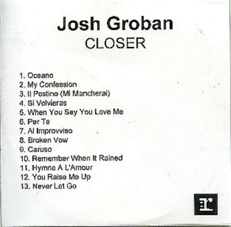 Josh Groban Closer Uk Promo Cd R Acetate 272019