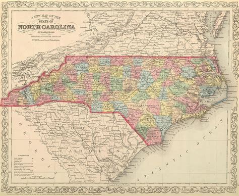 Vintage Map Of North Carolina 1859 Drawing By Cartographyassociates
